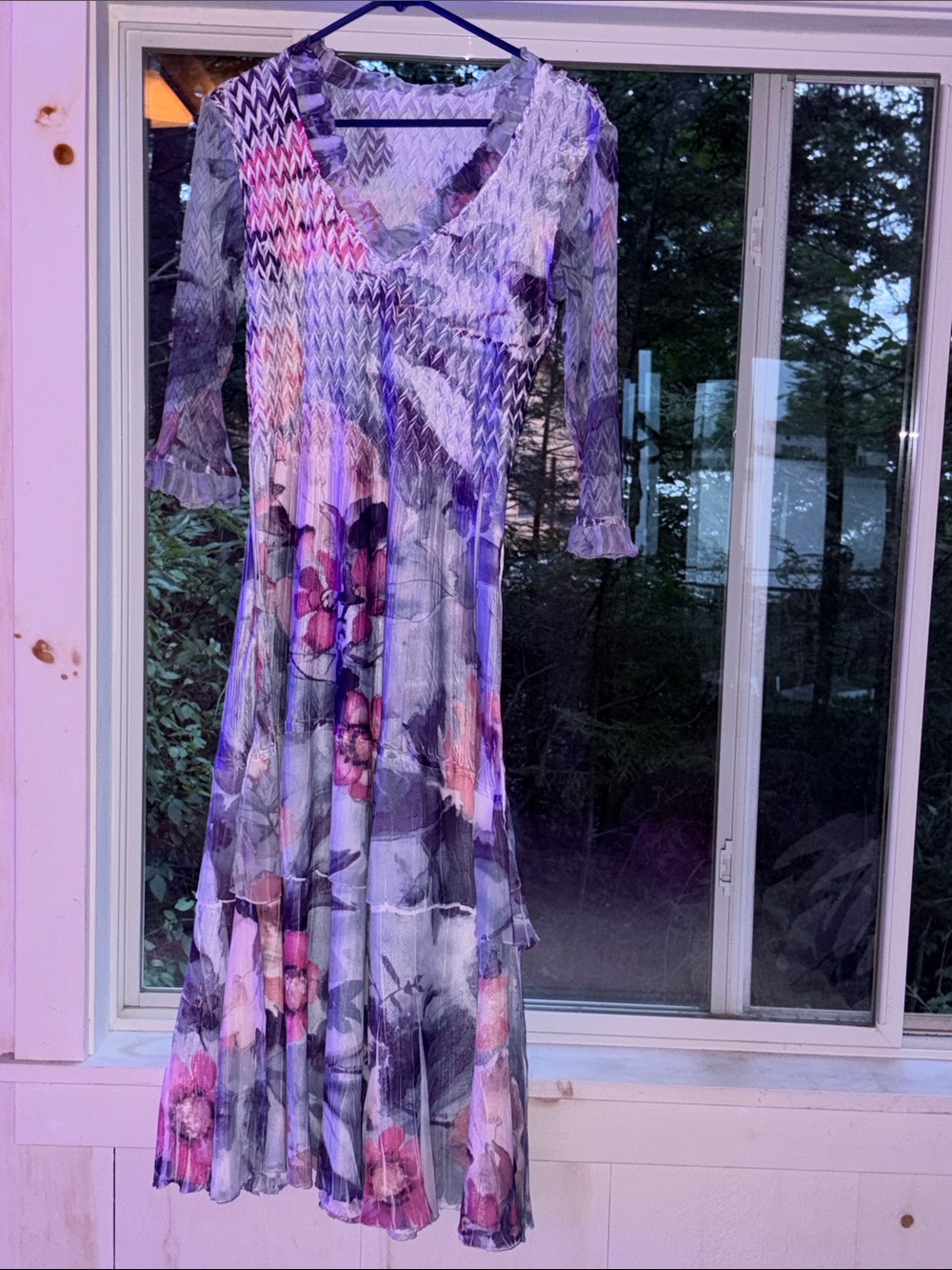 Komarov Purple Floral V-Neck Maxi Dress